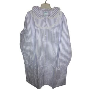 NEW‎ National Nightgown Flannel Pastel Stripe Lace Collar Long Sleeve Plus sz 3X